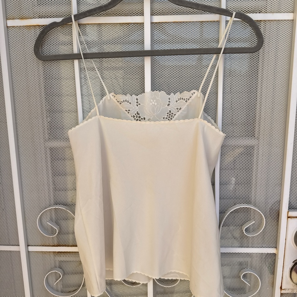 Elegant Cream Lace Trim Cami Top
